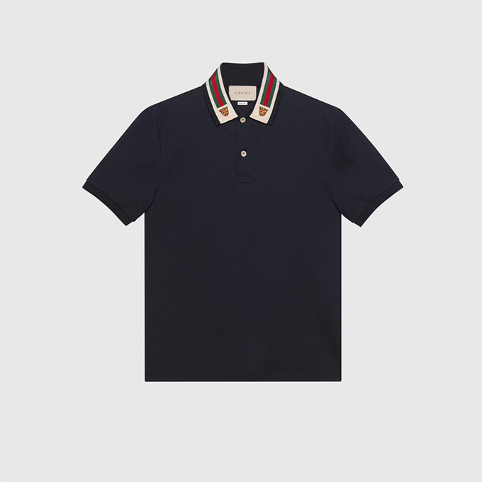 gucci embroidered medusa short‑sleeve polo shirt